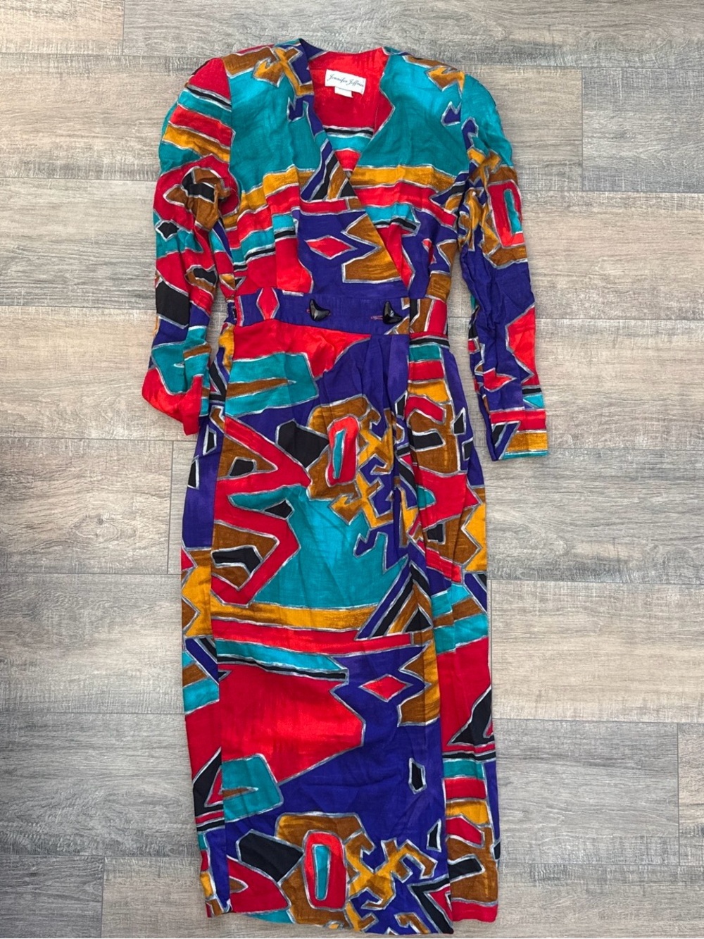 VTG 80s Jennifer Jeffries Abstract Geometric Midi Dress Avant Garde Statement